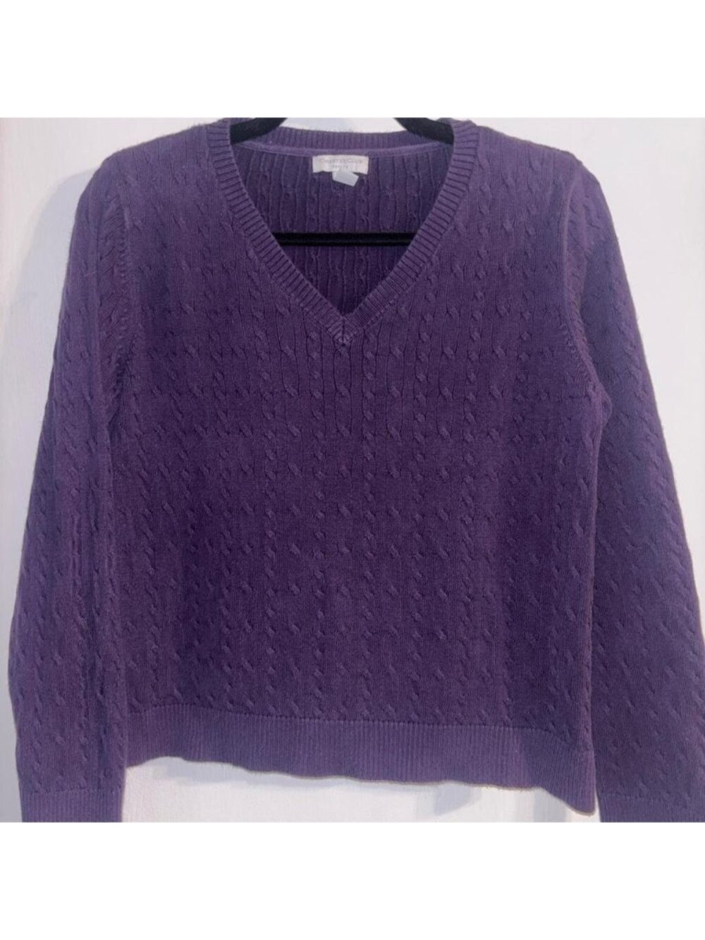 Charter Club Purple V-neck sweater with diamond knit pattern